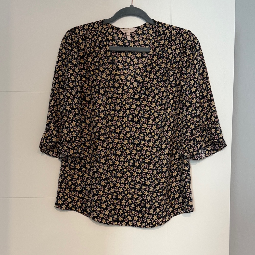Rebecca Taylor Black Floral V-Neck Women's Blouse